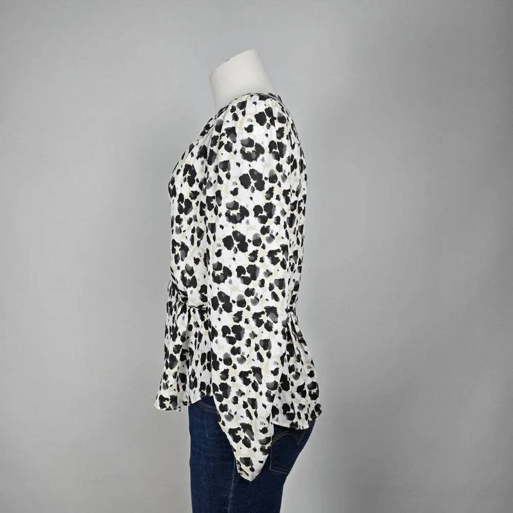 Cabi Leopard Animal Print Ruched Sleeve Wrap Top Size S - Picture 5 of 9